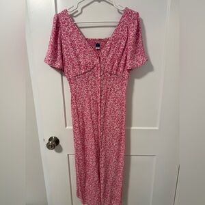 Old Navy Floral Pink Waist Defined Midi Dress Size Small